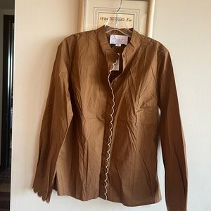 The Shirt- chocolate brown button down with scallop details - NWT - medium